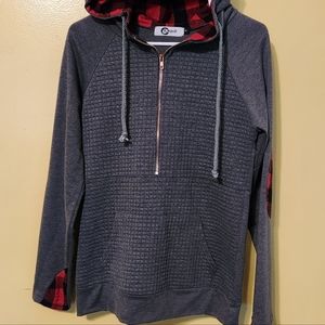 Rogue womens grey 1/2 zip hoodie. Plaid accents. Size small